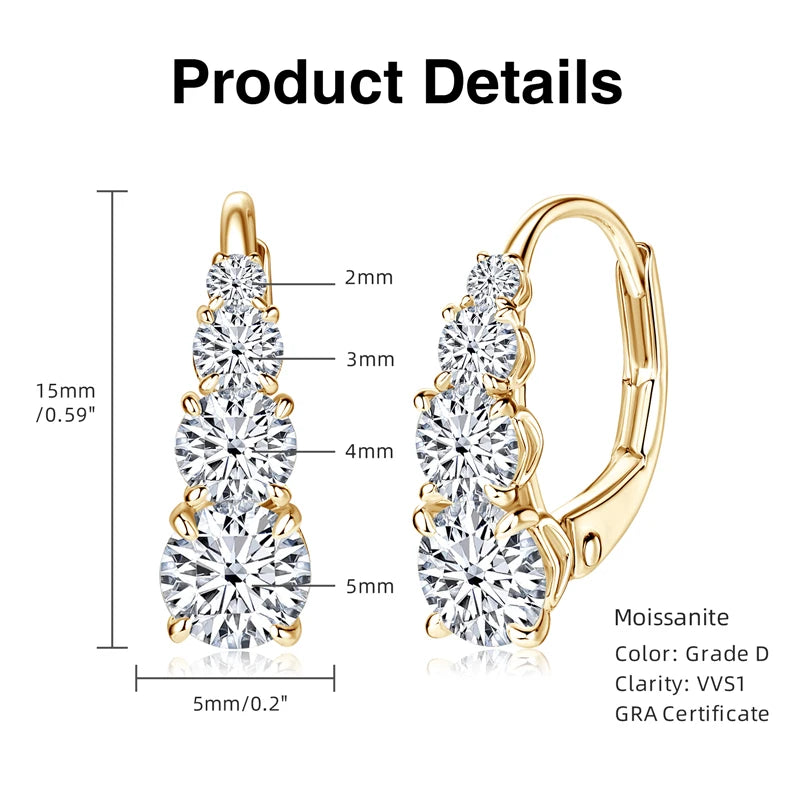 OXTAO D Color 4 stone Moissanite Hoop Stud Earrings Female Unique Gradient Size 925 Sterling Silver Luxury Wedding Jewelry Gift