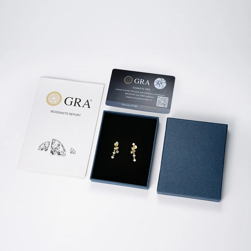 OXTAO 925 Sterling Silver Tassel Chain Earrings 3mm Real Moissanite Drop Earrings Classic Engagement Wedding Jewelry Gift