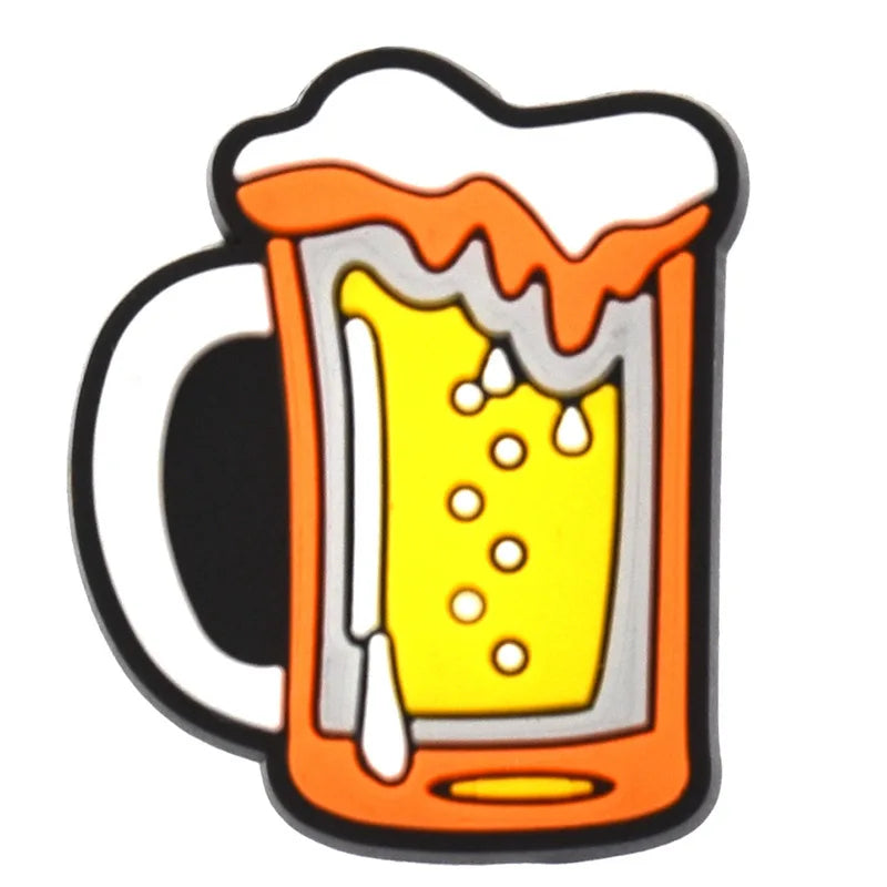 1 pièce de breloques en PVC pour chaussures Crocs, motif poulet à la bière, accessoires de bricolage, badge unisexe, boucle pour sandales, décoration pour jeans enfant.