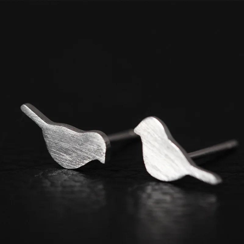 MKENDN Trendy Minimalist Real 100% 925 Sterling Silver Mini Brushed Bird Stud Earrings for Women Student Jewelry Gift