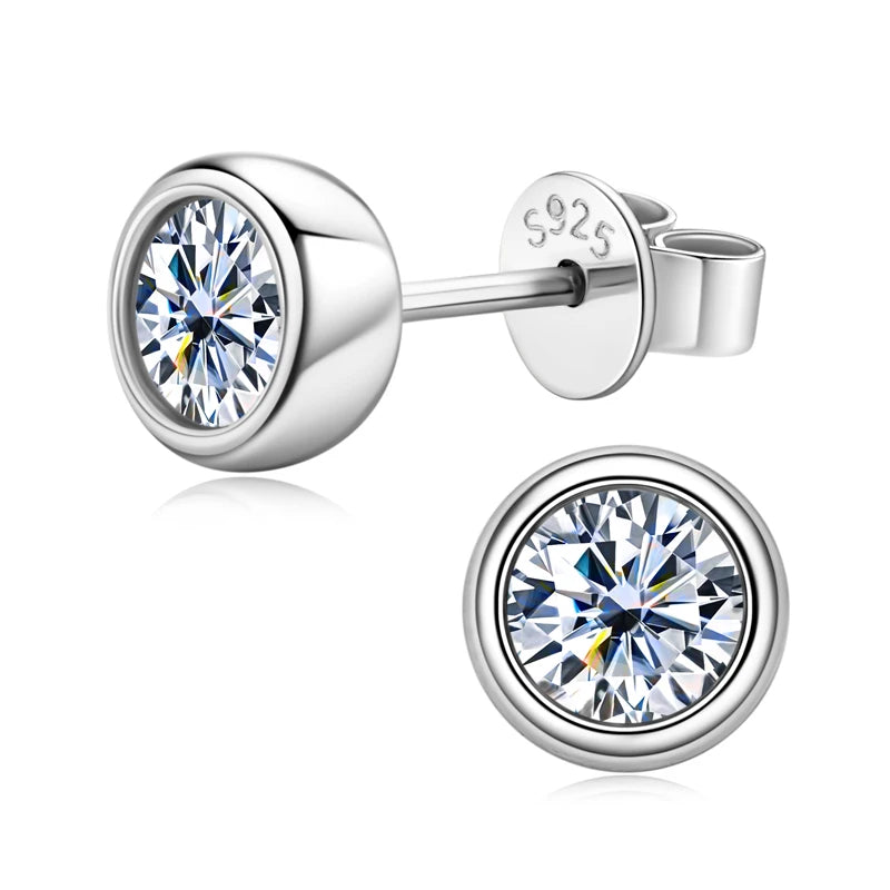 OXTAO 5mm 6.5mm Round Stud Earrings Real 925 Silver Moissanite Bezel Setting Simple Bubble Earrings Fashion Wedding Jewelry Gift