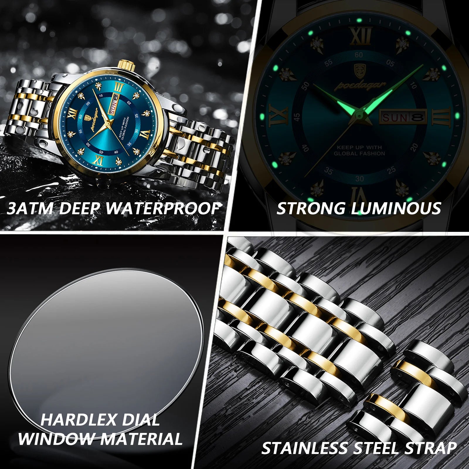 POEDAGAR Luxury Watch for Man Elegant Date Week Waterproof Luminous Men Watch Quartz Stainless Steel Sports Men's Watches reloj - Madeinsea©