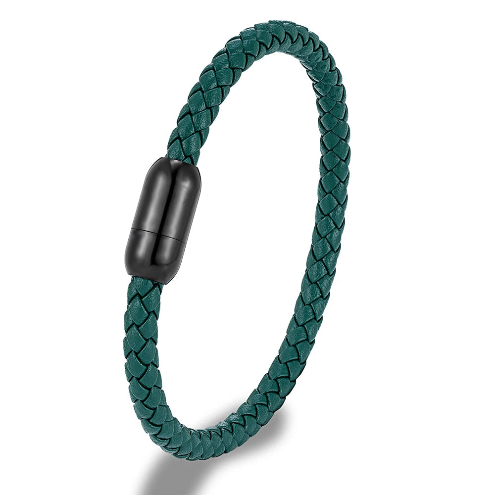 MKENDN Classic Men Leather Bracelet Woven Braided Leather Bracelets For Women Black Stainless Steel Jewelry Charm bangle