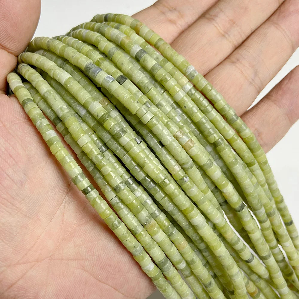 Green Natural Flat Disc Round Stone Bead 4x2mm Jade Aventurine Jasper Heishi Beads For Jewelry Making Bracelet Necklace Handmade