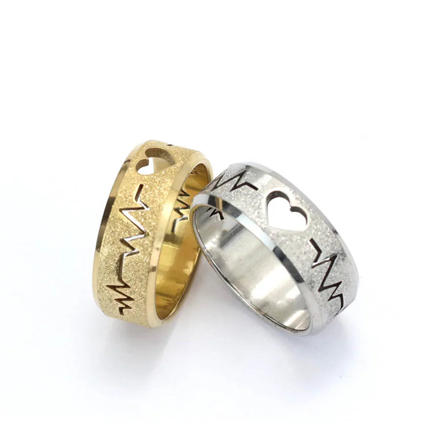 New Stainless Steel Couple Ring Unfading Not Allergic Heart Electrocardiogram Frosting Paired Anillo Valentine Day Gift 4 Sizes