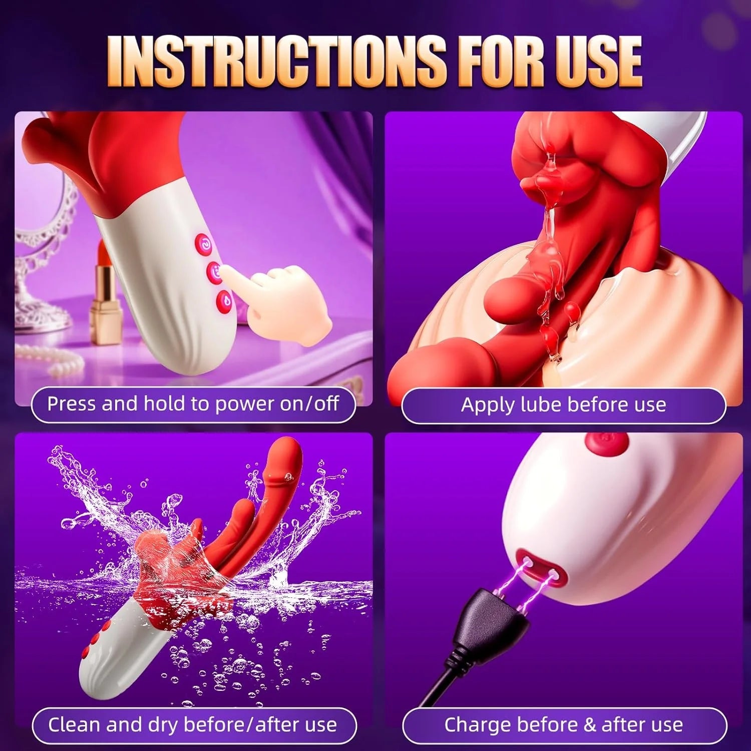 KUSHOR 5 IN 1 Dildo Vibrator for Women Swings Tongue G Spot Clitoral Stimulator Vaginal Massage Female Masturbator Adult Sex Toy