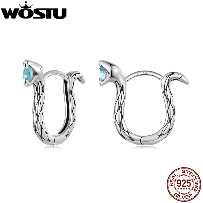 WOSTU 925 Sterling Silver Snake Hoop  Earrings For Women Green Zircon Snake Earring Engagement Jewelry Part Birthday Gift