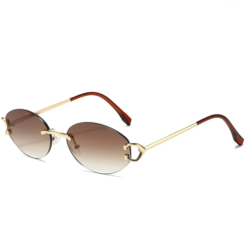 Lunettes de soleil ovales de marque de luxe pour hommes, petites lunettes de soleil carrées en métal sans monture pour femmes, verres dégradés, lunettes d'extérieur UV400