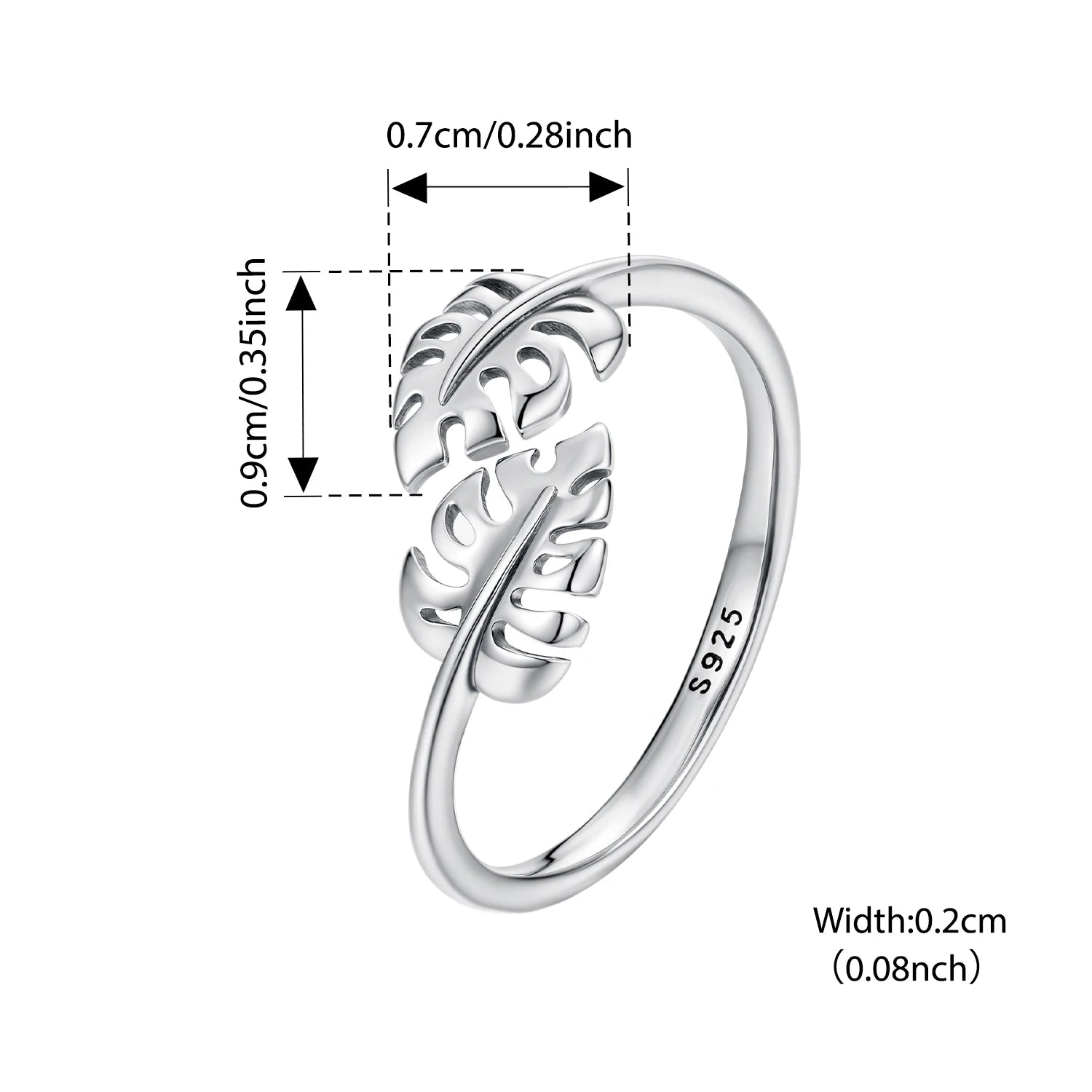 BISAER 925 Sterling Silver Turtleback Leaf Open Ring Adjustment Size 5-9 Band for Women Party Original Fine Jewelry EFR671-E