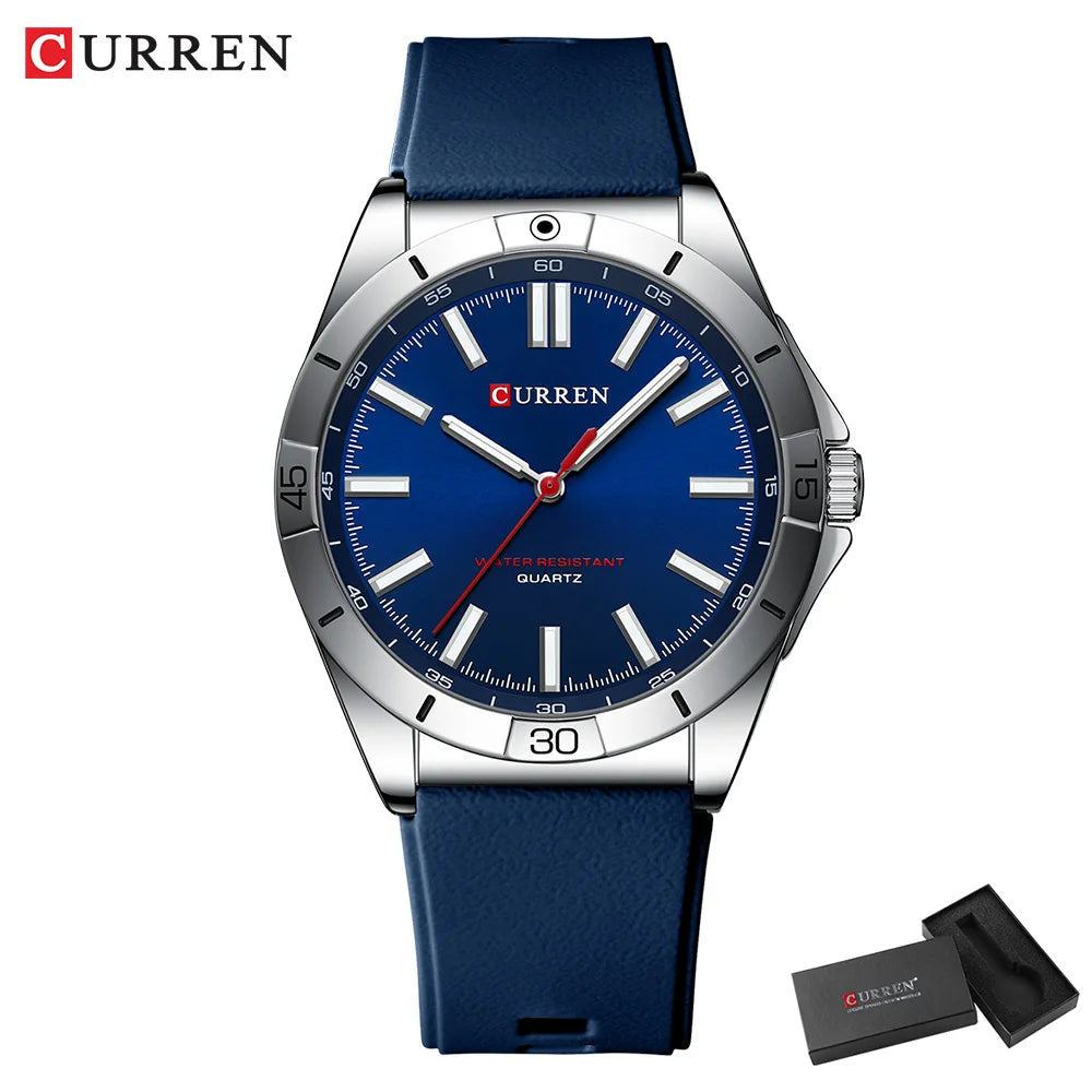 Montre-bracelet pour homme CURREN, simple et luxueuse, analogique, à quartz, aiguilles lumineuses, 44 mm, bracelet en silicone