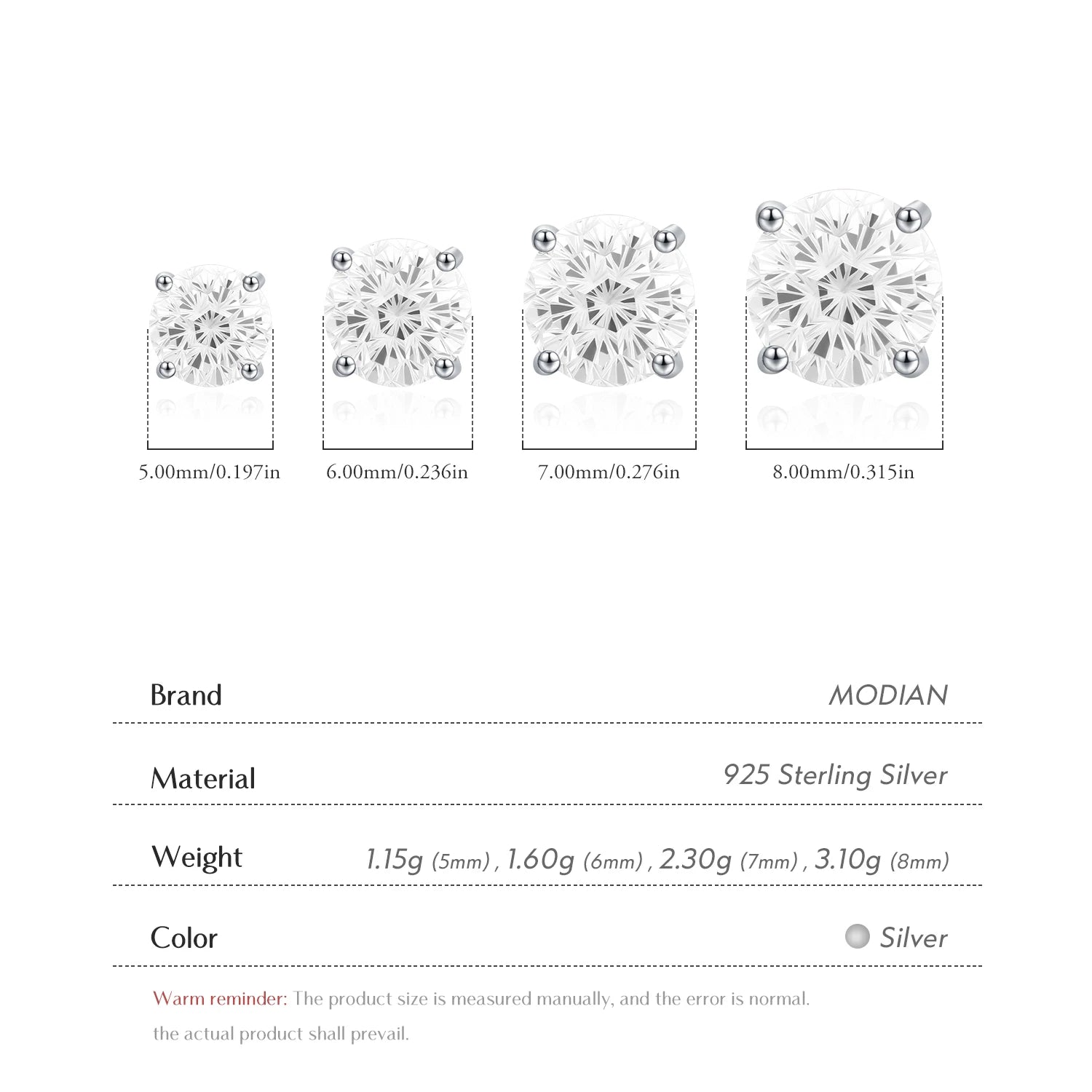 MODIAN 4 Sizes Unisex Ear Studs 925 Sterling Silver Exquisite Firework Cut Round CZ Studs Earrings For Women Fine Jewelry