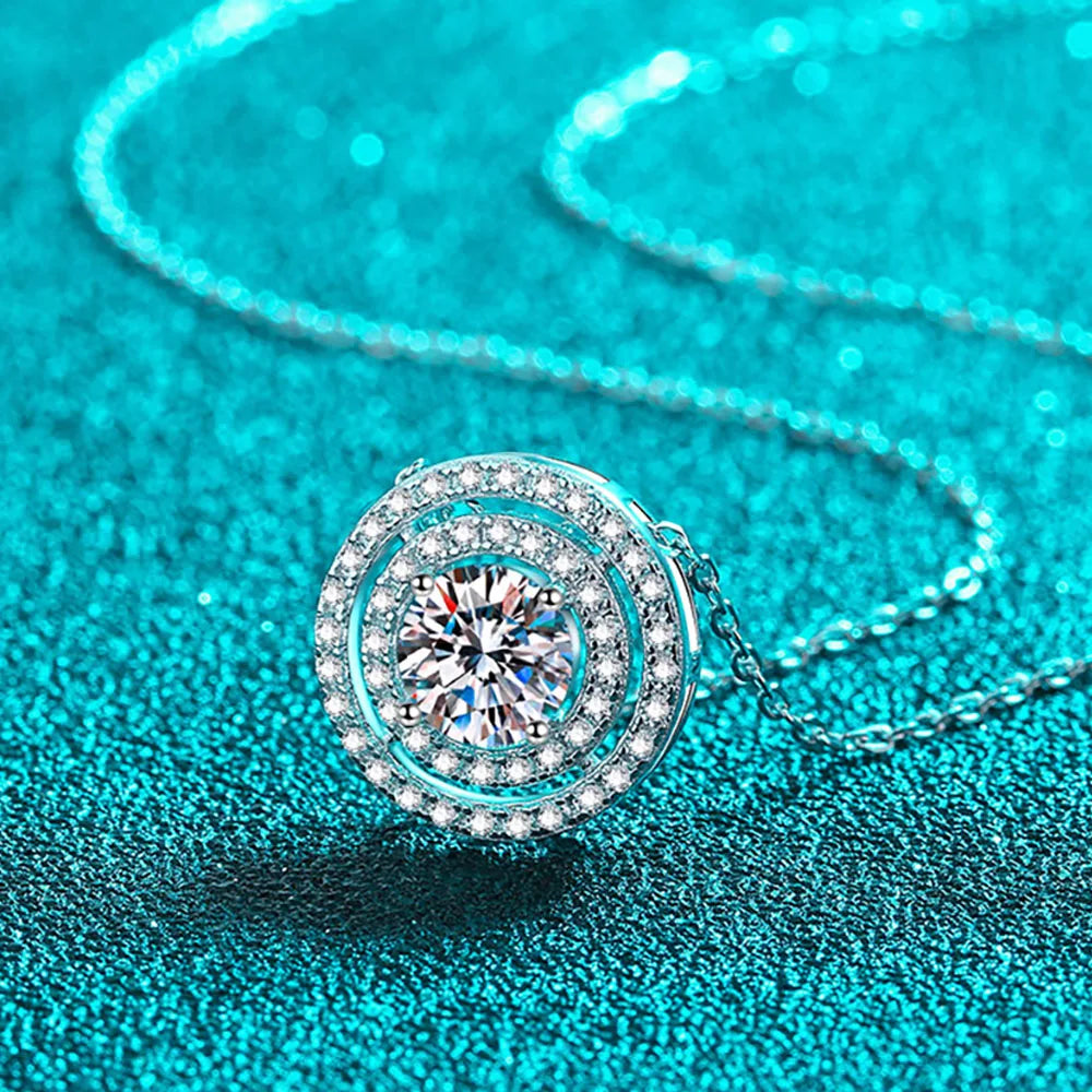 Serenity 0.5ct 1ct 2ct D Color Moissanite Pendant Necklace For Women 100% S925 Sterling Silver Double Circle Round Neck Chain