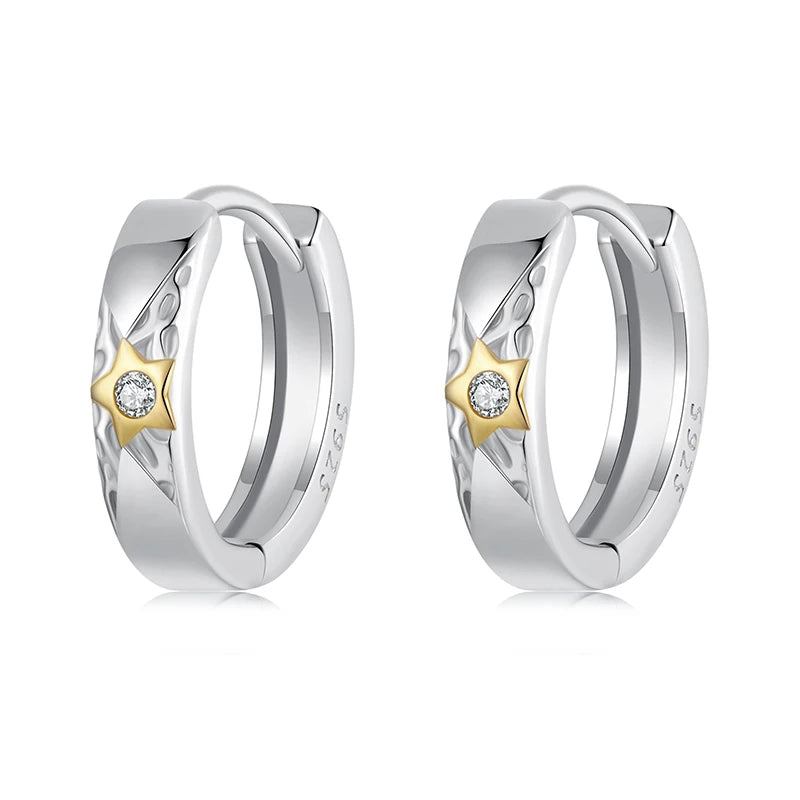 BAMOER Creolen aus 925er Sterlingsilber mit Stern-Motiv für Damen, vergoldete Creolen, schlichte, minimalistische Creolen, hypoallergene Ohrringe