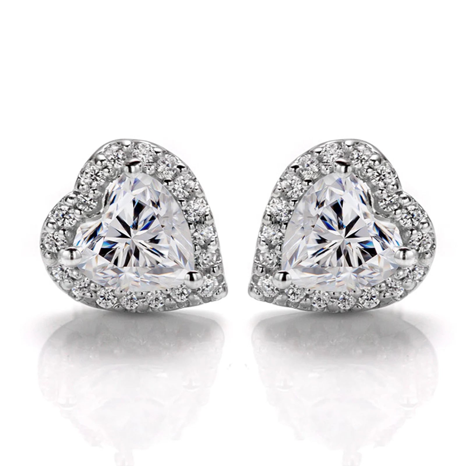 OXTAO 5mm D Color Moissanite Earrings For Women Wedding Bridal S925 Silver Heart Cut Halo Stud Earring Anniversary Jewelry Gift