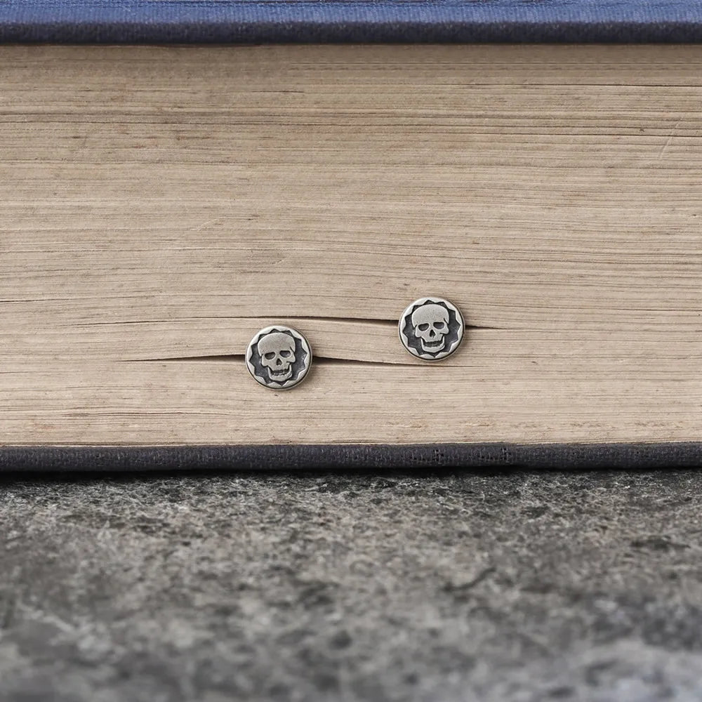 MKENDN 100% 925 Sterling Silver Creative Retro Skull Stamp Stud Earring Trendy Street Punk Style Ear Pin for Men Women Jewelry