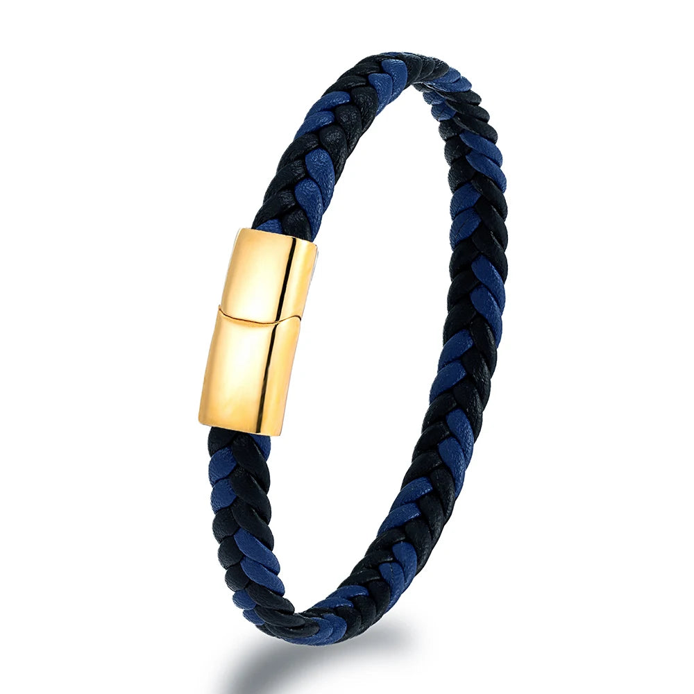 MKENDN Simple Classic Stainless Steel Bracelet for Women Men Genuine Braided Leather Bangles Special Couple Jewelry Gift