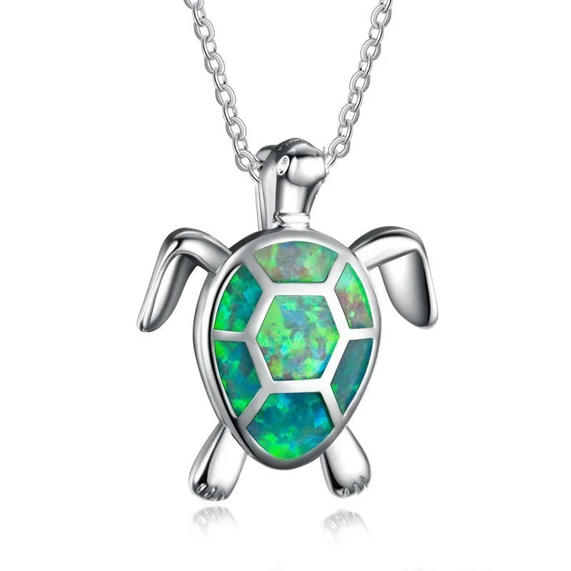 Steel Fun Jewelry Sea Turtle Animal Pendant Female Blue Crystal Wedding Jewelry Charms Necklace For Women Neck Chain Accessories