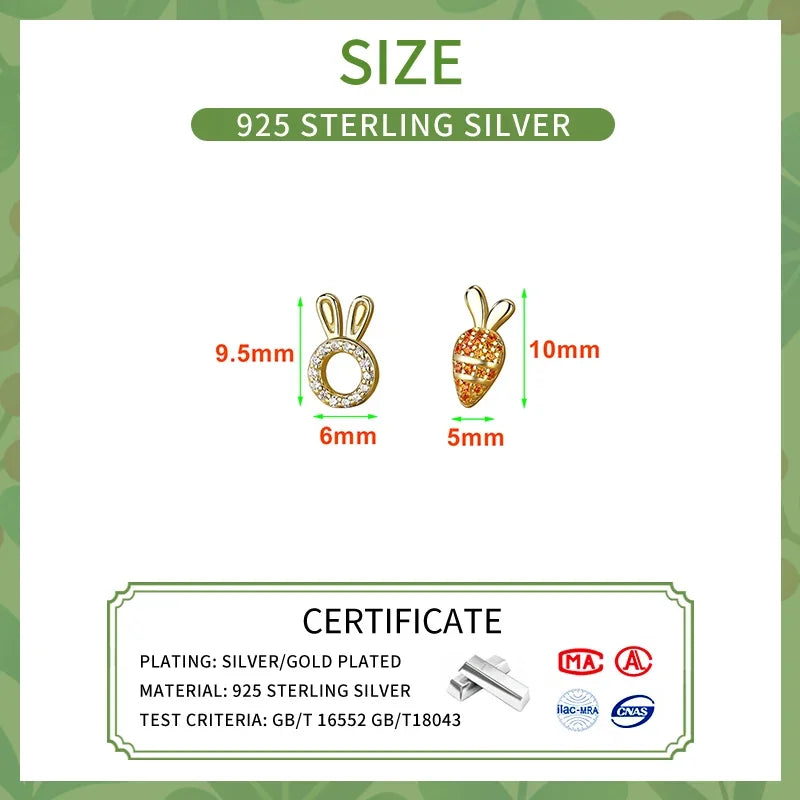 INZATT Real 925 Sterling Silver Zircon Carrot Rabbit Mini Stud Earrings for Women Cute Fine Jewelry 2024 Trendy Accessories
