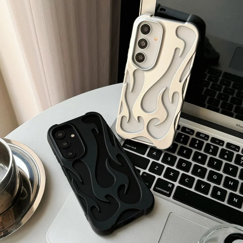 Neue 3D-Flammenmuster-Hülle für Samsung Galaxy S25, S24, S22, S23 Ultra, A56, A36, A26, A16, A55, A54, A06, A15, A14 5G – schlanke, weiche Hohlhülle