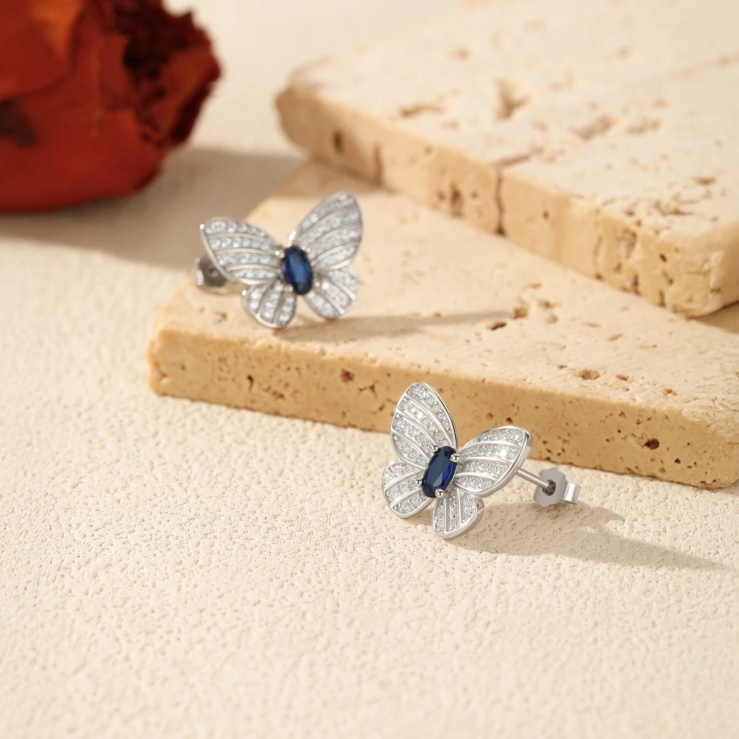 MODIAN Elegant Royal Blue Zirconia Ear Studs 925 Sterling Silver Exquisite Luxury Butterfly Stud Earrings For Women Fine Jewelry