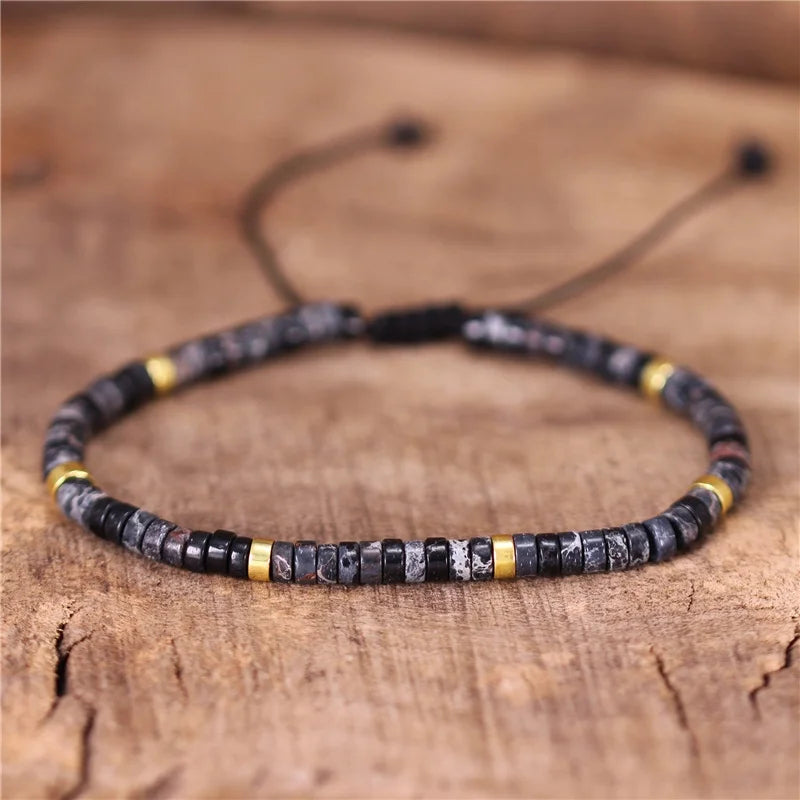 Bohemia 2x4mm Tile Natural Stone Beads Adjustable Bracelet Stretch Tibetan Gemstones Jasper Beaded Bracelets for Women Wholesale
