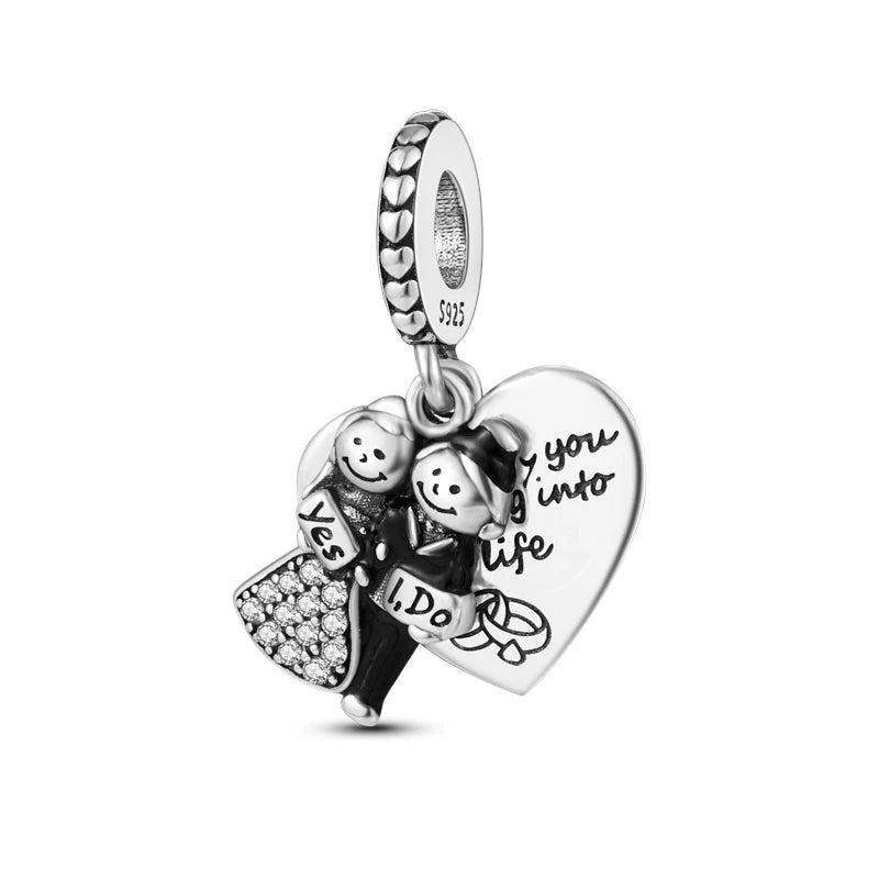 925 Sterling Silver Boy Girl Couple Lovers Beads Marriage Charms Dangle Fit Original  Bracelet Charms Jewelry Women DIY