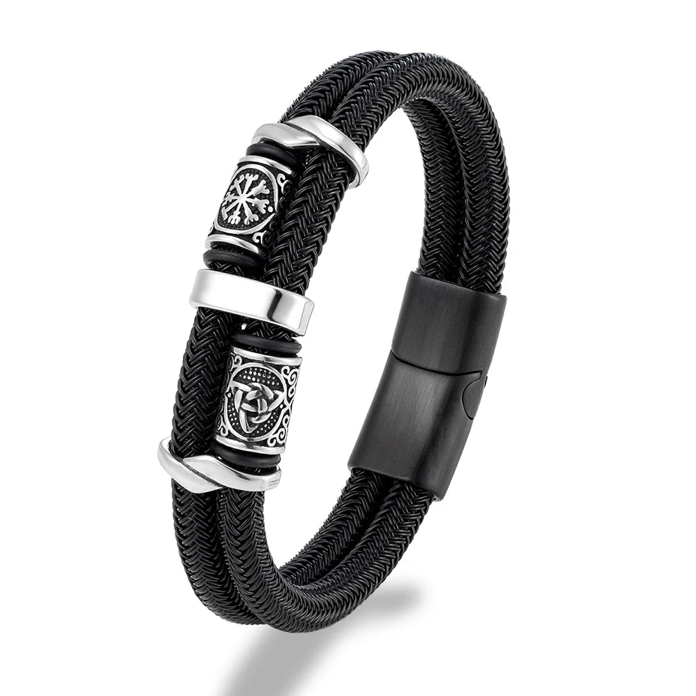 MKENDN Viking Style Men Jewelry Non-fading Steel Wire Rope Bracelet Norse Compass Runes Amulet Luxury Male Wristband Gifts