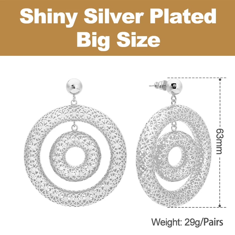 IVOG Bicyclic Ring Hollowed Out Drop Earrings For Women Brass Gold Color Earrings Fashion Luck Jewelry official-website