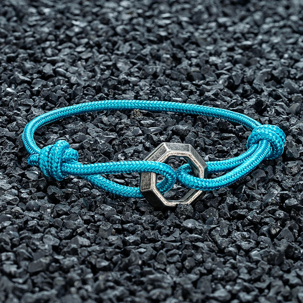 MKENDN New Mens Bracelet with Stainless Steel Rings Adjustable Rope Bracelet Men Women Waterproof Bracelet Gift For Himself