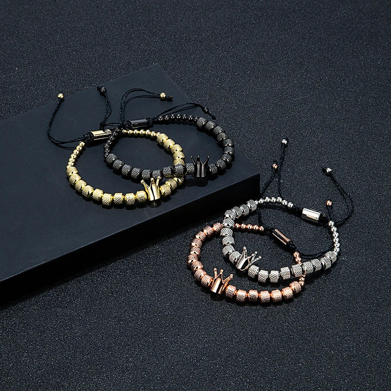 MKENDN Luxury CharmCrown Gold Color Bracelet Men Stainless Steel Adjustable Handmade Beads Bracelet Europe Fashion Jewelry