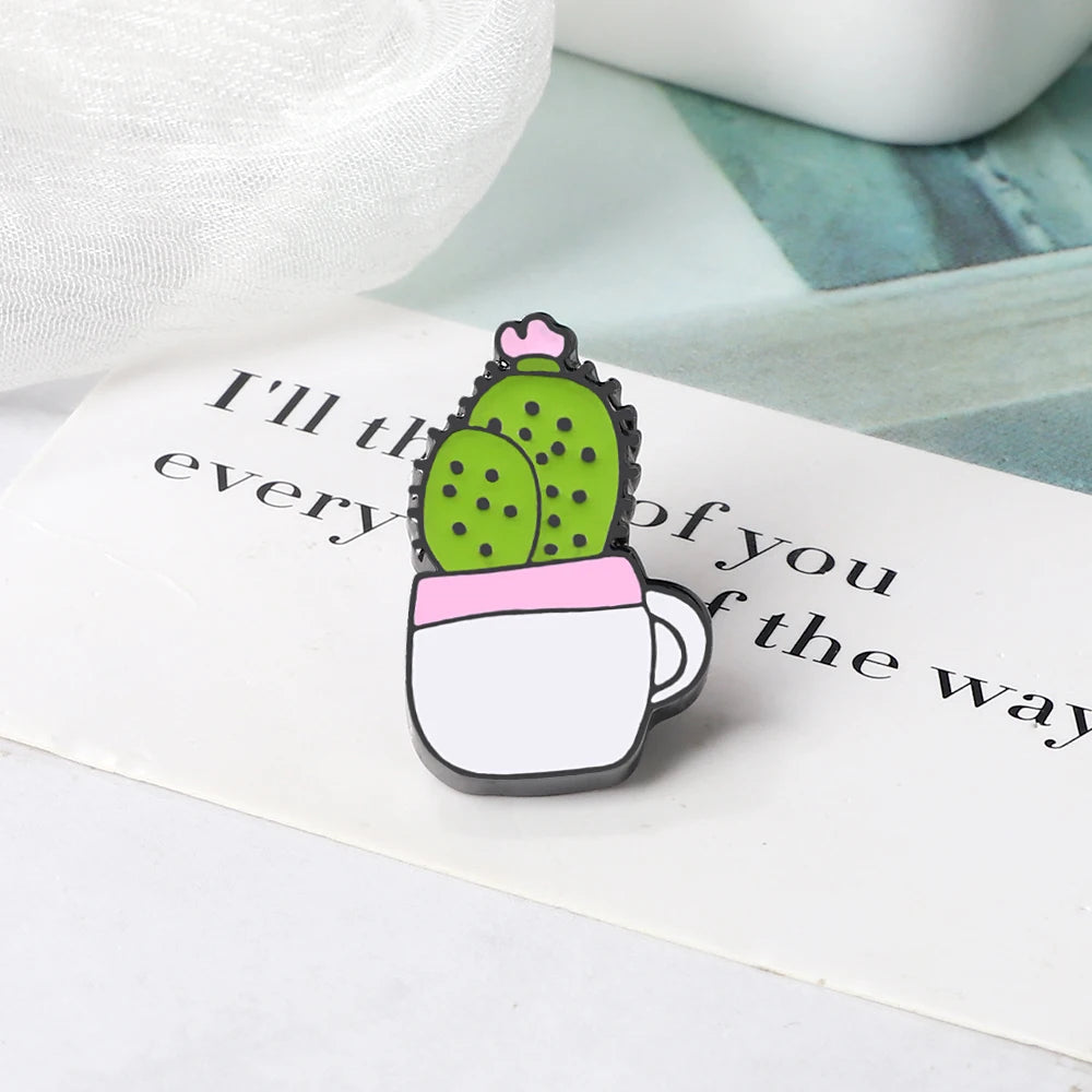 12 Styles Cute Cactus Enamel Pins Metal Plant Brooches Women Men Jeans Coat Lapel Pin Badges Kids Backpack Decoration Jewelry