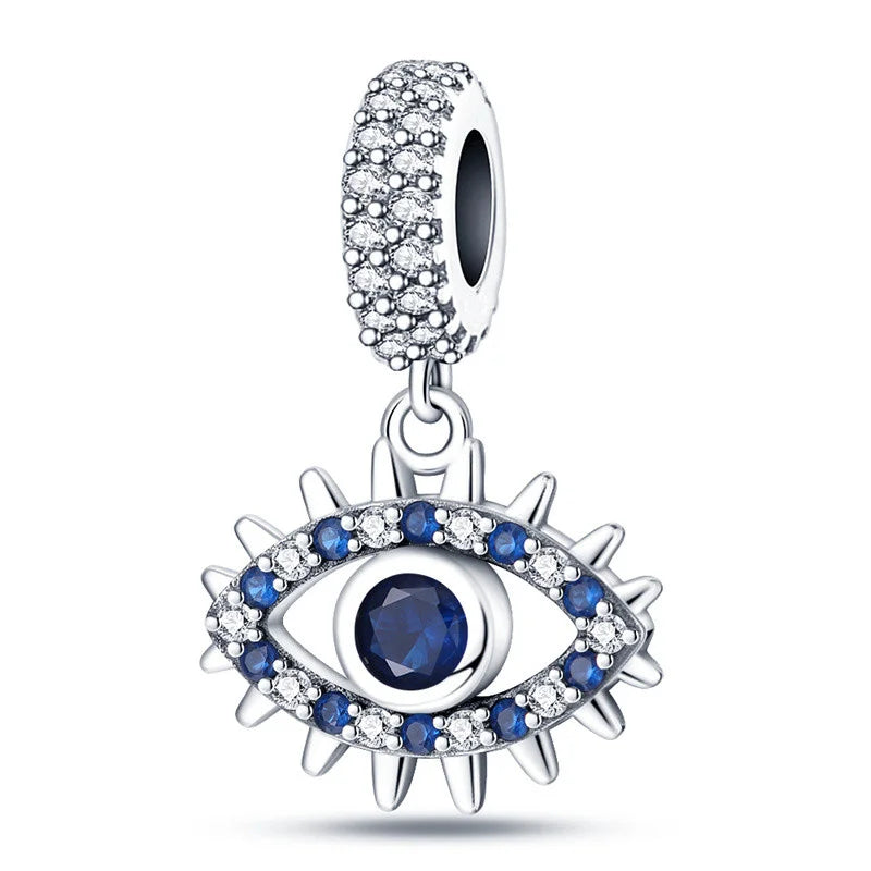 1 breloque argentée compatible avec les bracelets et colliers originaux de 3 mm : pendentif cœur, trèfle et œil protecteur, création de bijoux pour femme.