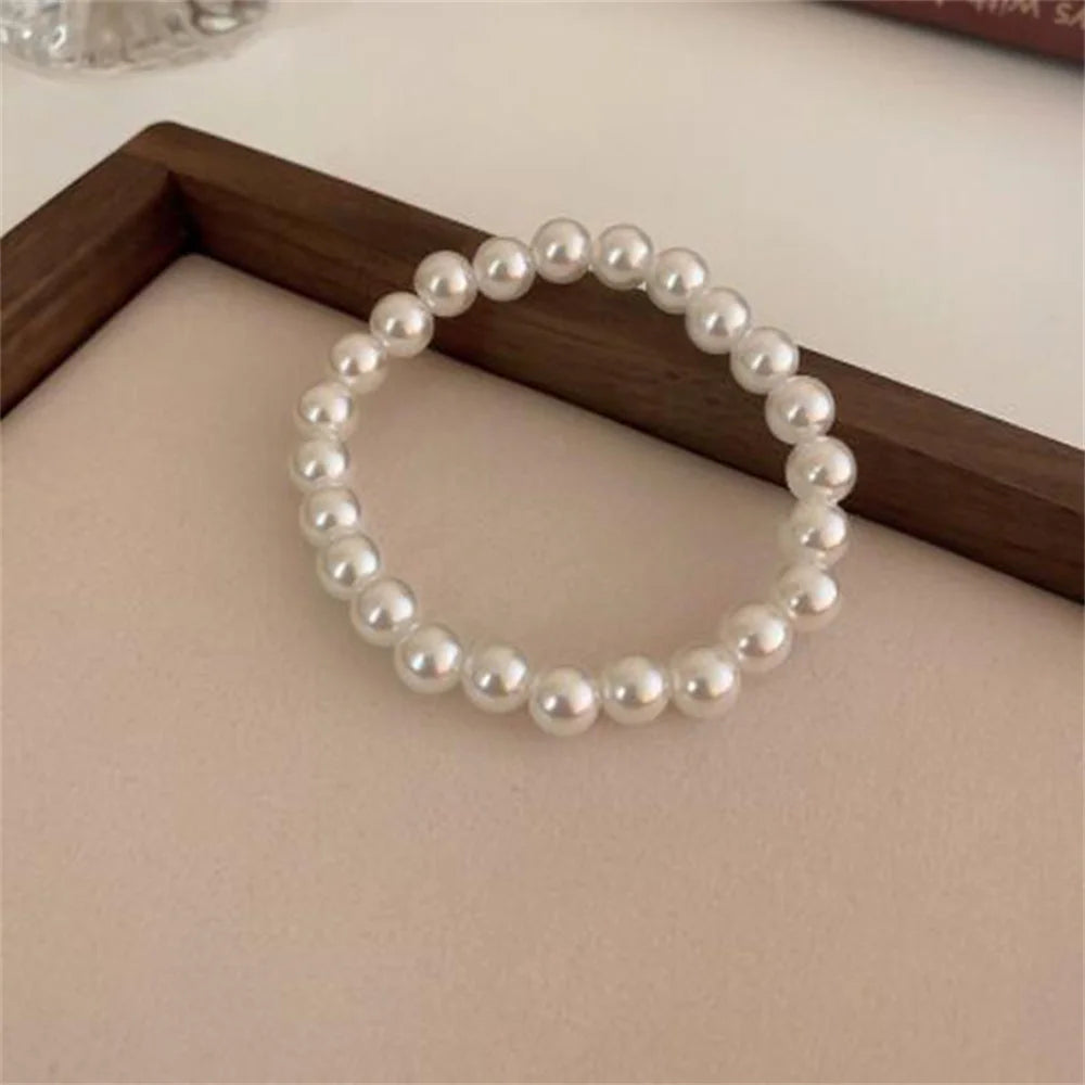 Simple Retro Imitation Pearls Bracelet For Women Stretch Acrylic Bead Men Bracelet Fashion Party Jewelry Pearl Wristband Gift