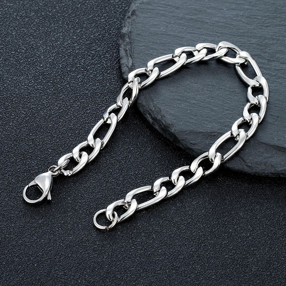 MKENDN Basic Punk Figaro Kettenarmband für Damen und Herren, 4/6/8 mm Edelstahl, silber-goldfarben, Geschenkidee