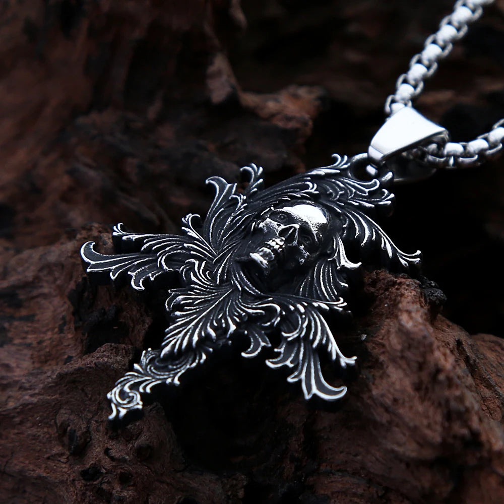 Creative Retro Stainless Steel Skull Pendant Men's Punk Gothic Death Skulls Necklace Unique Motorcycle Amulet Jewelry Wholesale