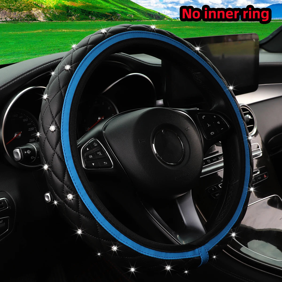 1 PU leather embroidered stereo diamond-encrusted Blingbling car steering wheel cover for 14.5-15 inch automotive supplies - Madeinsea©