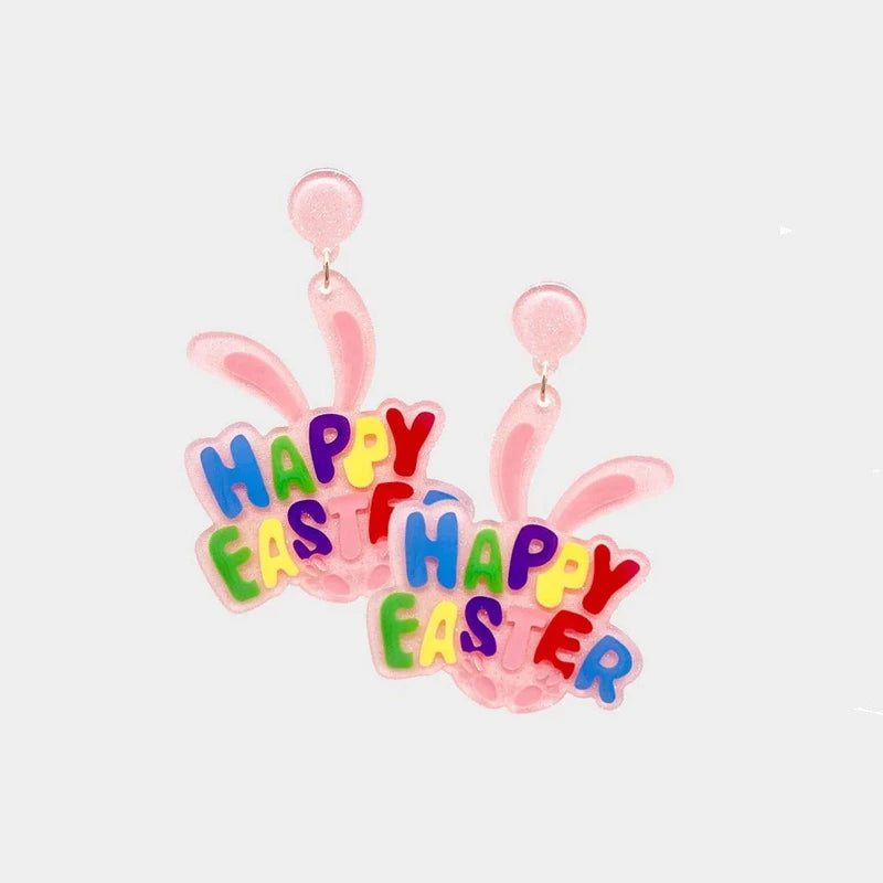 2025 Frühling FROHE OSTERN Hase Ohrringe für Frauen Niedliche Cartoon-Kaninchenohren Karotte Osterei Acryl Baumeln Ohrring Party