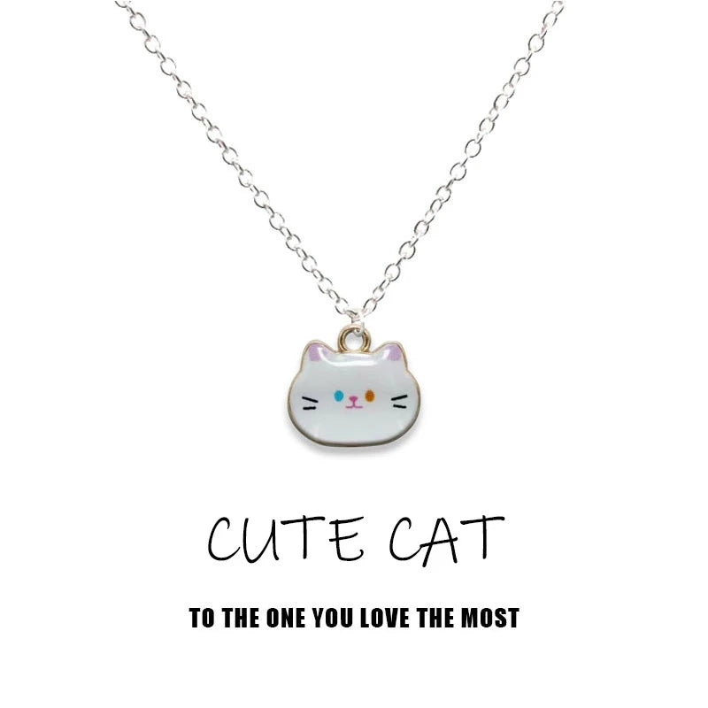 New Trendy Cute Enamel Cat Pendant Necklace For Women Exquisite Cartoon Kitten Metal Chain Choker Party Friendship Jewelry Gifts