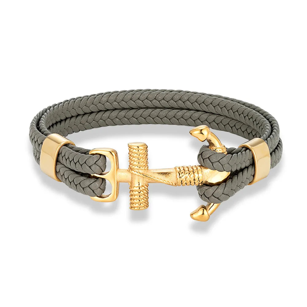 MKENDN Navy Style Men Vintage Anchor Bracelet Handmade Woven Multilayer Leather Bracelets Women Cuff Wrap Rope Wristband Gift