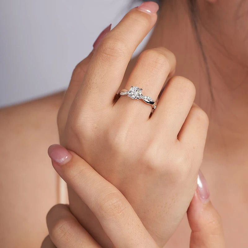 WOSTU 1CT Moissanite Wedding Engagement Ring for Women, 925 Sterling Silver Twisted Rope Wedding Promise Rings Xmas Jewelry Gift