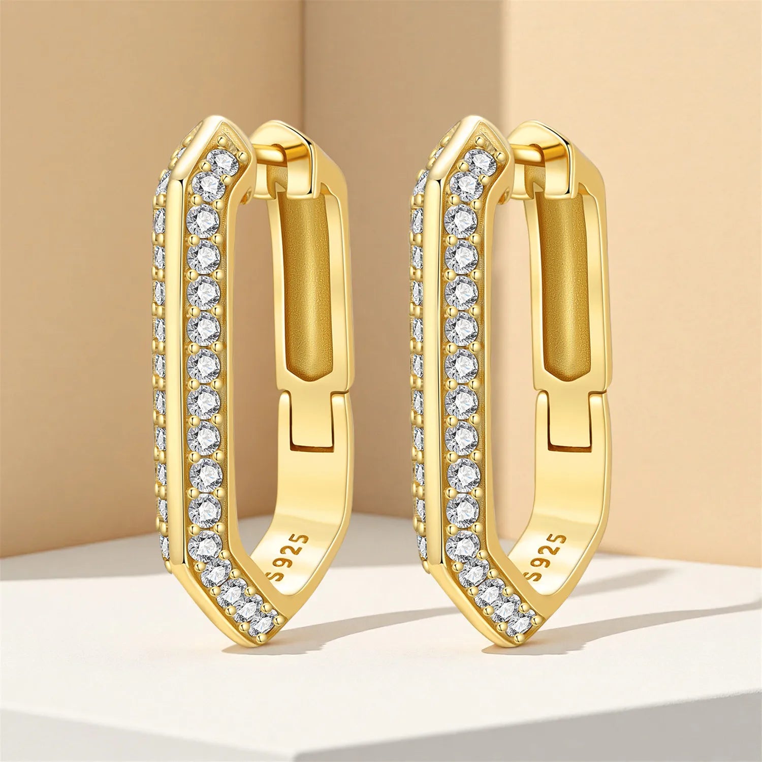PANPOKI 925 Sterling Silver Golden Geometric Simplicity Earrings Silver Hoop Earrings For Women Jewelry Original Party Gifts