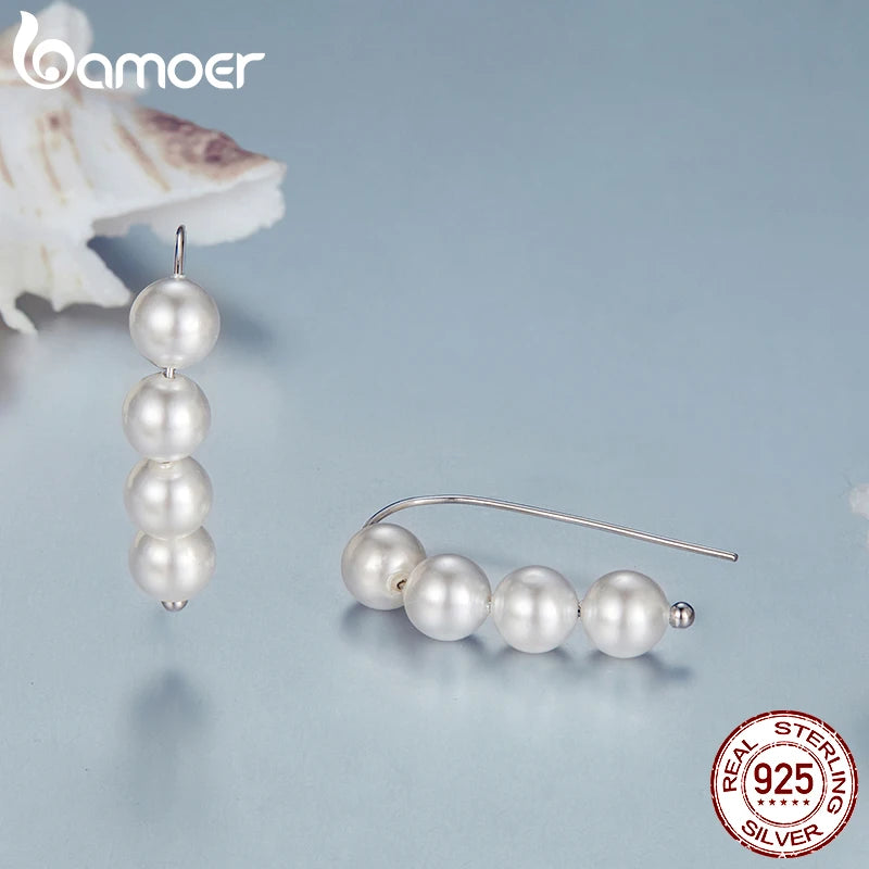 Boucles d'oreilles pendantes BAMOER en argent sterling 925 et perles, bijoux hypoallergéniques pour femme, cadeau idéal pour un anniversaire.