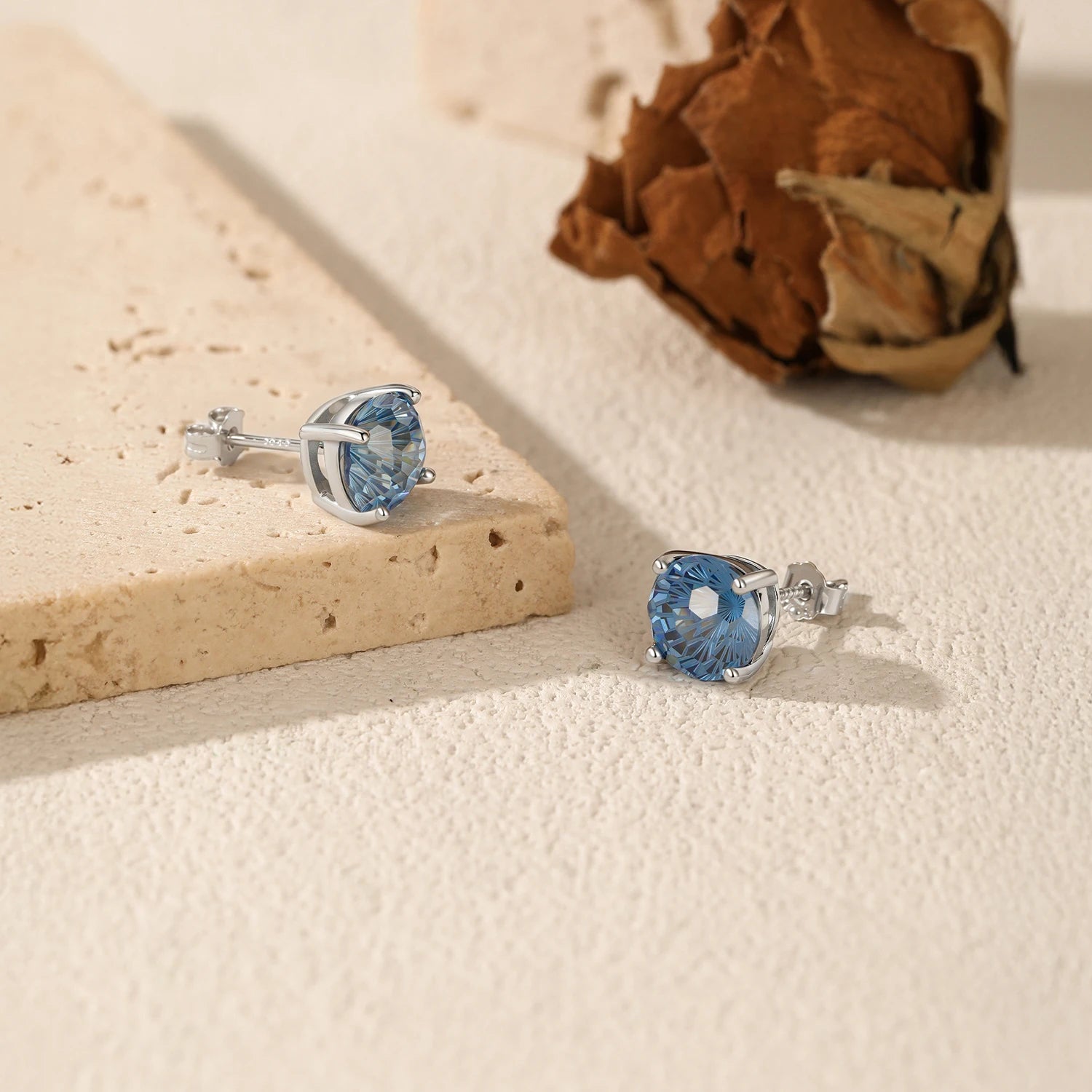 MODIAN 925 Sterling Silver High-End Firework Cut Cobalt Blue Round Zirconia Unisex Studs Earrings For Women Fine Jewelry