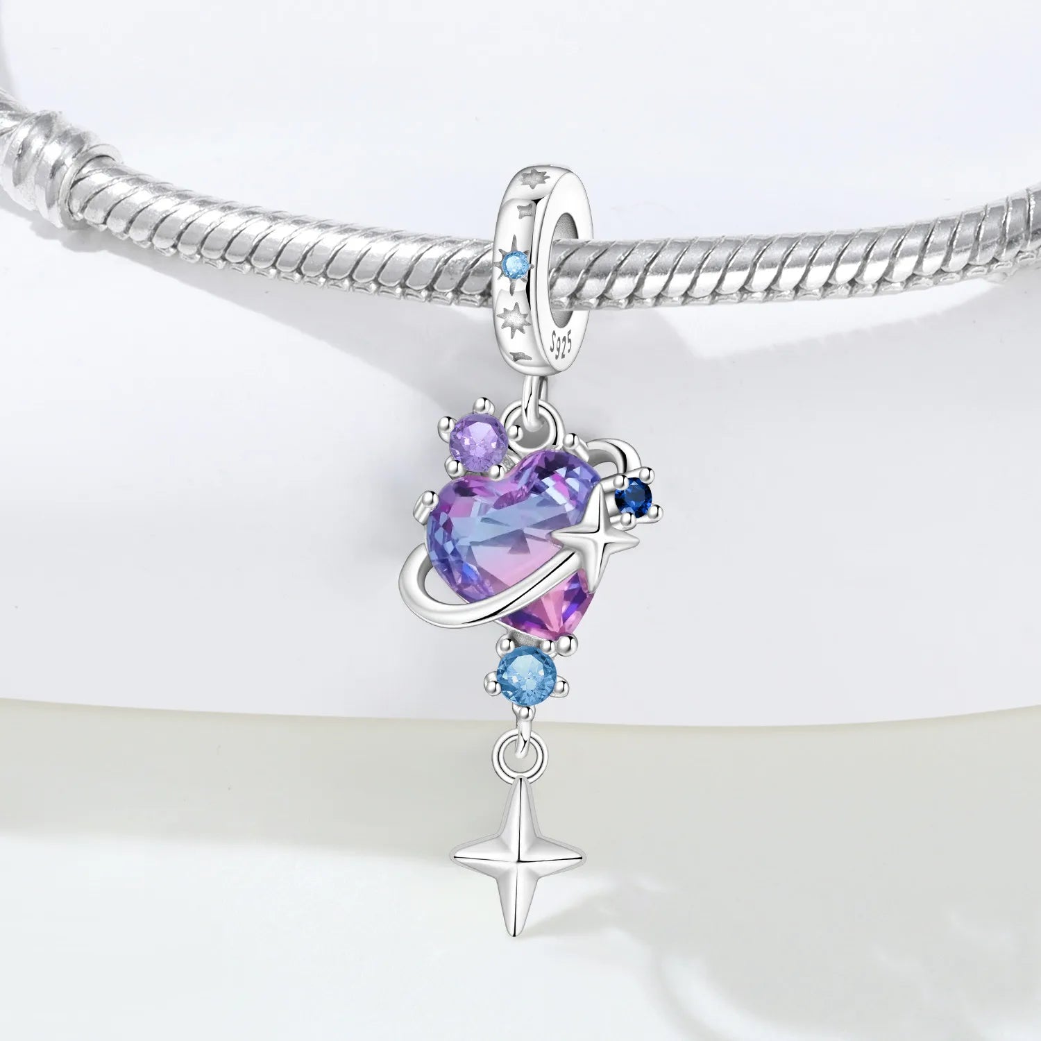 PANPOKI 925 Sterling Silver Colorful Love Satellite Pendant Charms Beads Fit Bracelet DIY Party Trendy Gift Jewelry Accessory