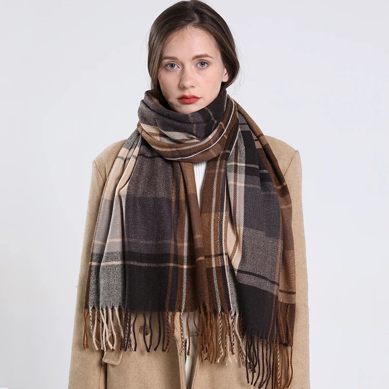 Luxury Plaid Scarf Winter Warm Cashmere Women Long Bandana Pashmina Foulard Female Scarves Tassel Shawl And Wraps 2021 Design