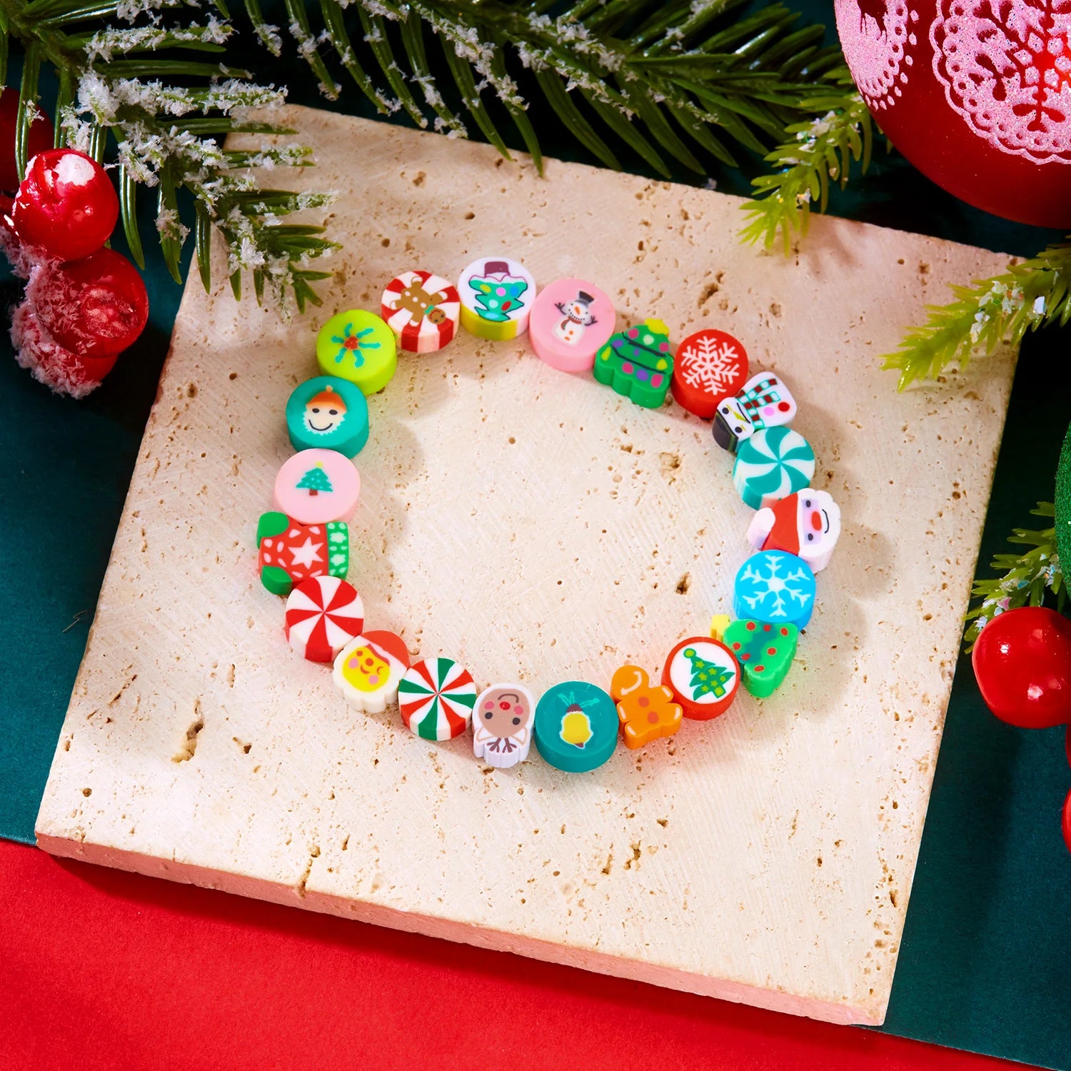 Christmas Colorful Polymer Clay Beaded Bracelets for Women Men Cute Santa Claus Xmas Tree Bracelet Party Aesthetics Jewelry Gift