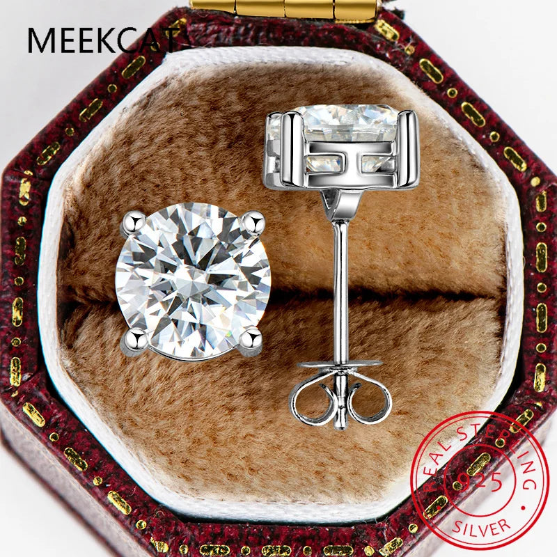 100% 925 Sterling Silver Real 2 Carat 8mm Moissanite Four Claws Stud Earrings For Women Sparkling Wedding Fine Jewelry