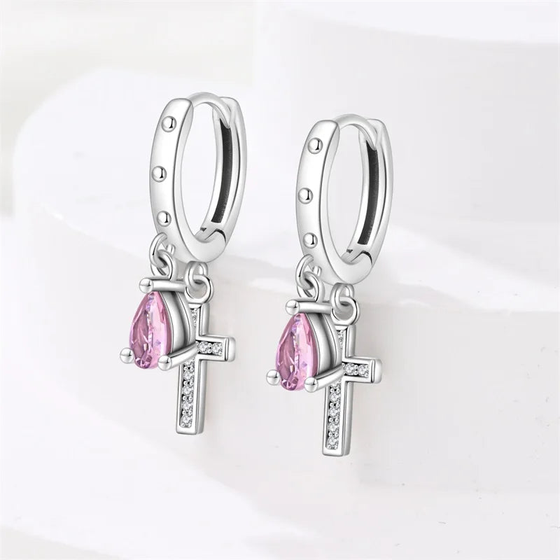New Earrings 925 Silver Shining Baroque Style Retro Cross Hoop Earrings For Women Daily Wear Birthday Fine Party Jewelry Gift