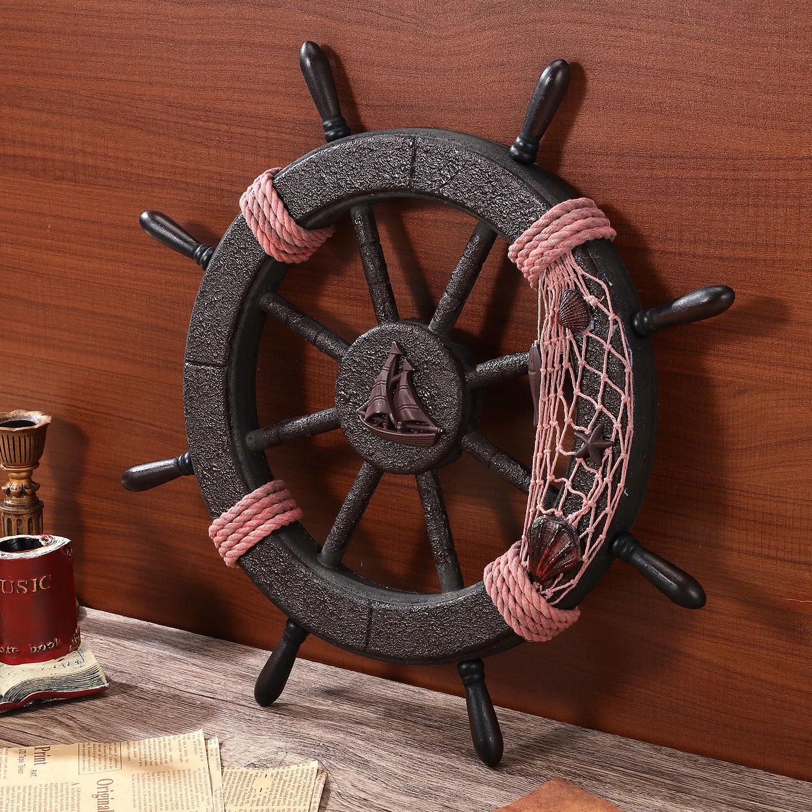 Mediterranean Boat Steering Wheel Home Decor Rudder Wheel Pirate Ornament Sailboat Door Hanging Beach Wall Ship Large Office - Madeinsea©