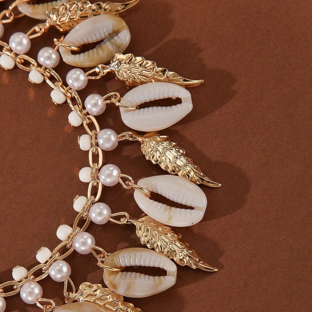 1 Piece Bohemian Vacation Foot Bracelet Jewelry Trendy Fashion Beach Shell Leaf Tassel Anklet Women's Ankle Accessories